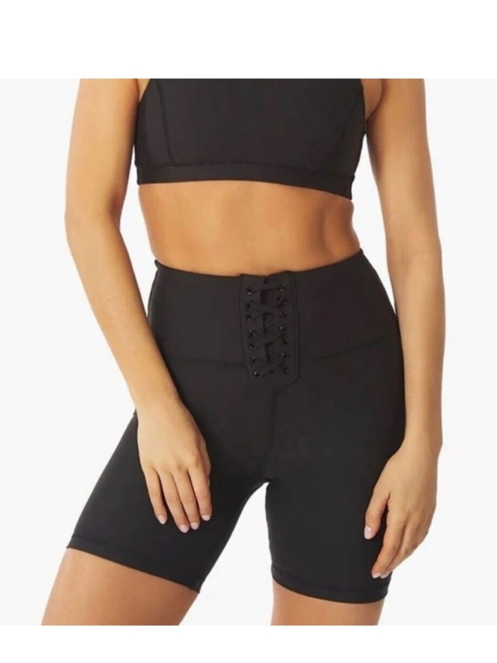 WeWoreWhat Revolve Lace-Up High Rise Black Biker Shorts Size XS NWT